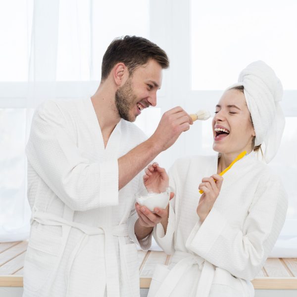 couple-bathrobes-fooling-around-with-shaving-foam couple-bathrobes-fooling-around-with-shaving-foam